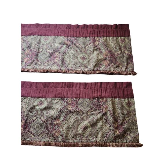 2 JCPenney Chris Madden Faux Suede Paisley Fringe Gold Bronze Valances 87"x18.5" - Picture 4 of 10